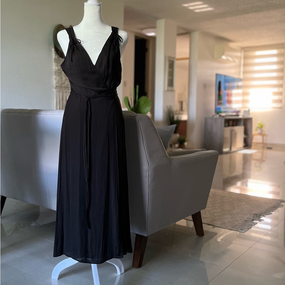 PAIGE Cerisa wrap midi dress, black, XS   NWT